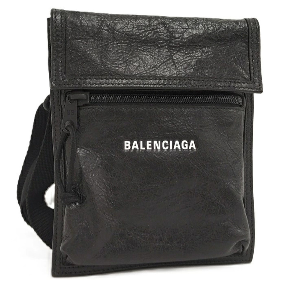 Balenciaga Explorer Pouch Clutch Shoulder Bag Leather Black